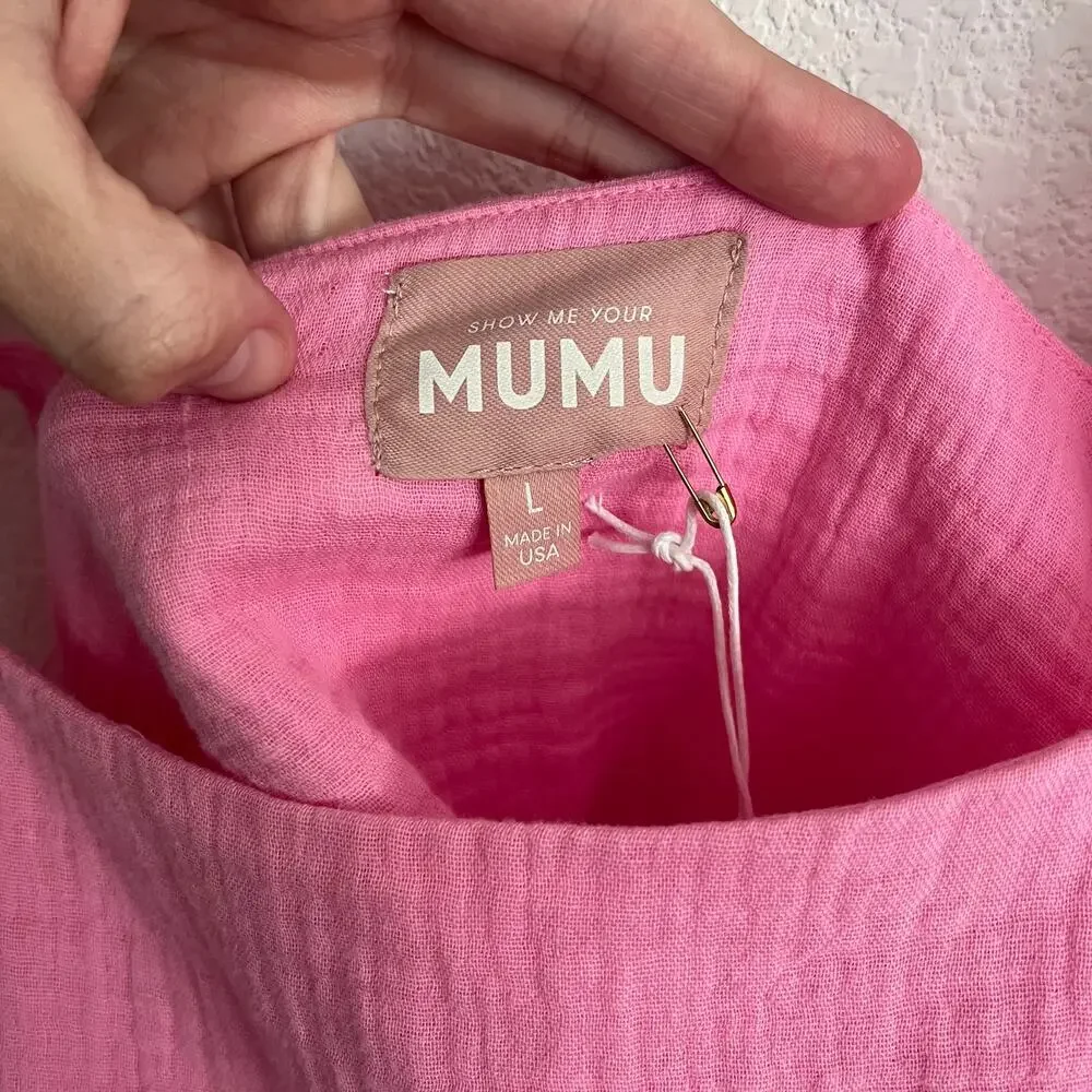 Show Me Your MuMu Pink Linen Tara Crop Top NWT - Picture 3 of 5